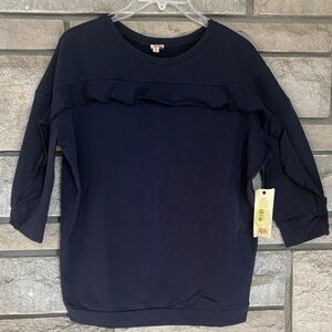 Reba Navy Ruffle Sweatshirt